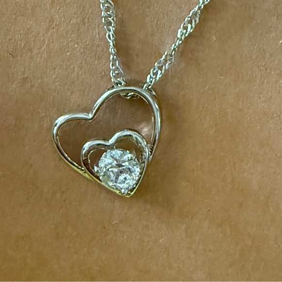 NEW Silver-Tone Double Heart Pendant Necklace – Sparkling CZ Accent - Picture 15 of 15